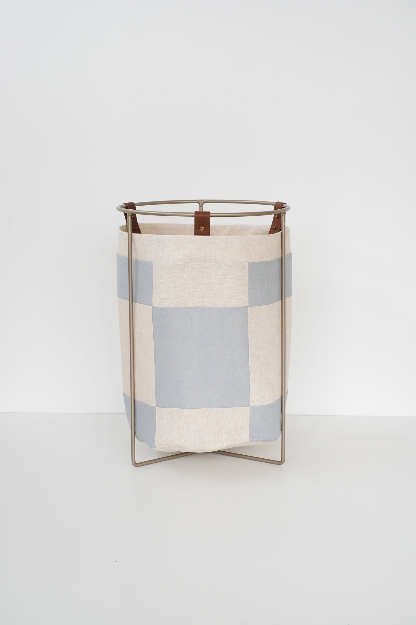 Patchwork Blue Linen Laundry Basket