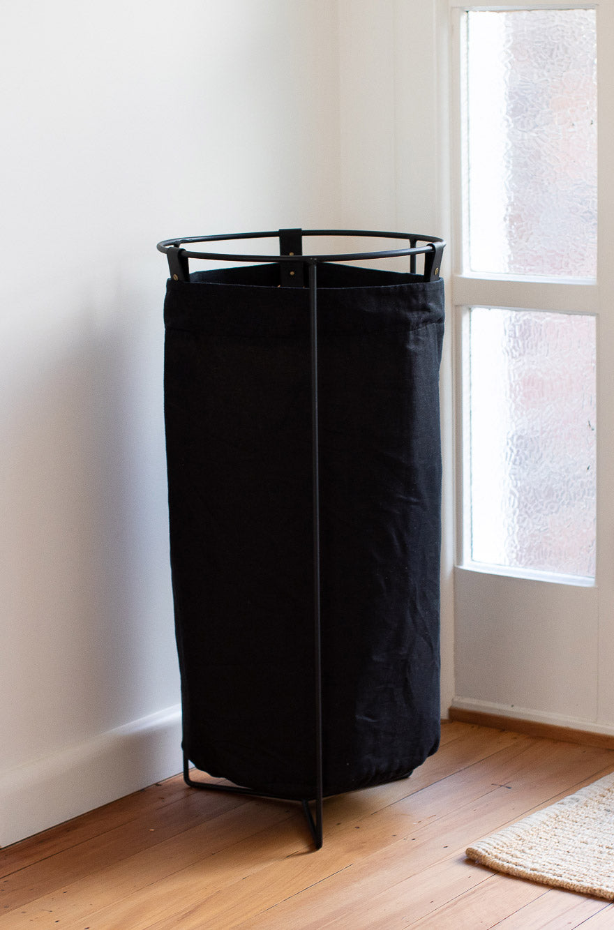 Black Linen Laundry Bag