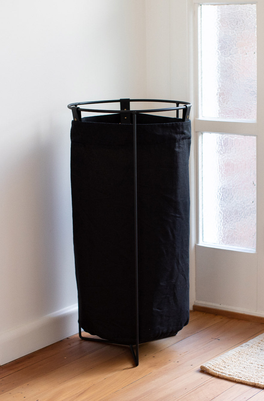 Black Linen Laundry Basket