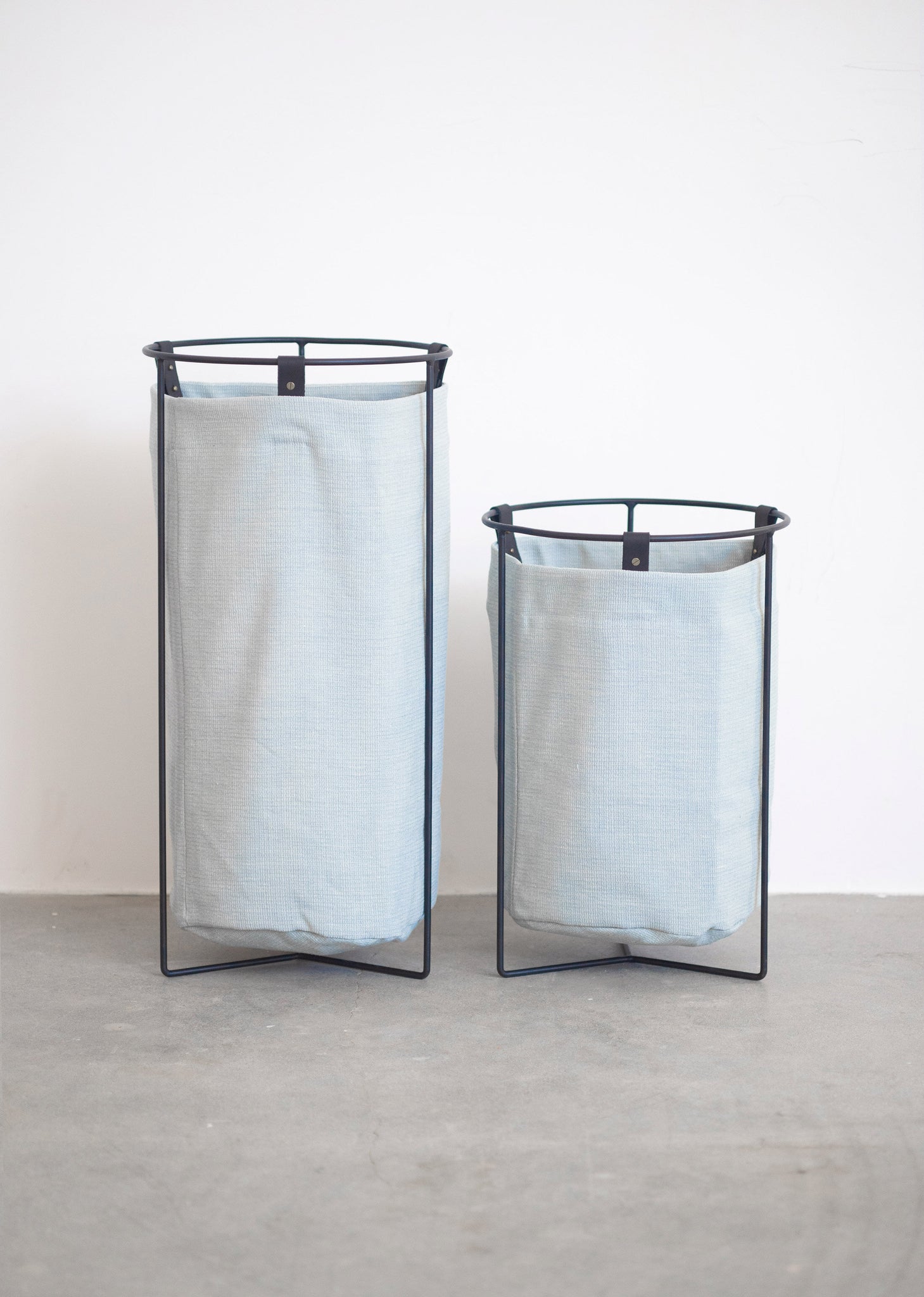 Ice Blue Linen Laundry Basket